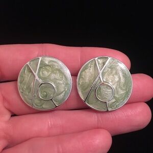 Vintage Green and Silver Post Earrings